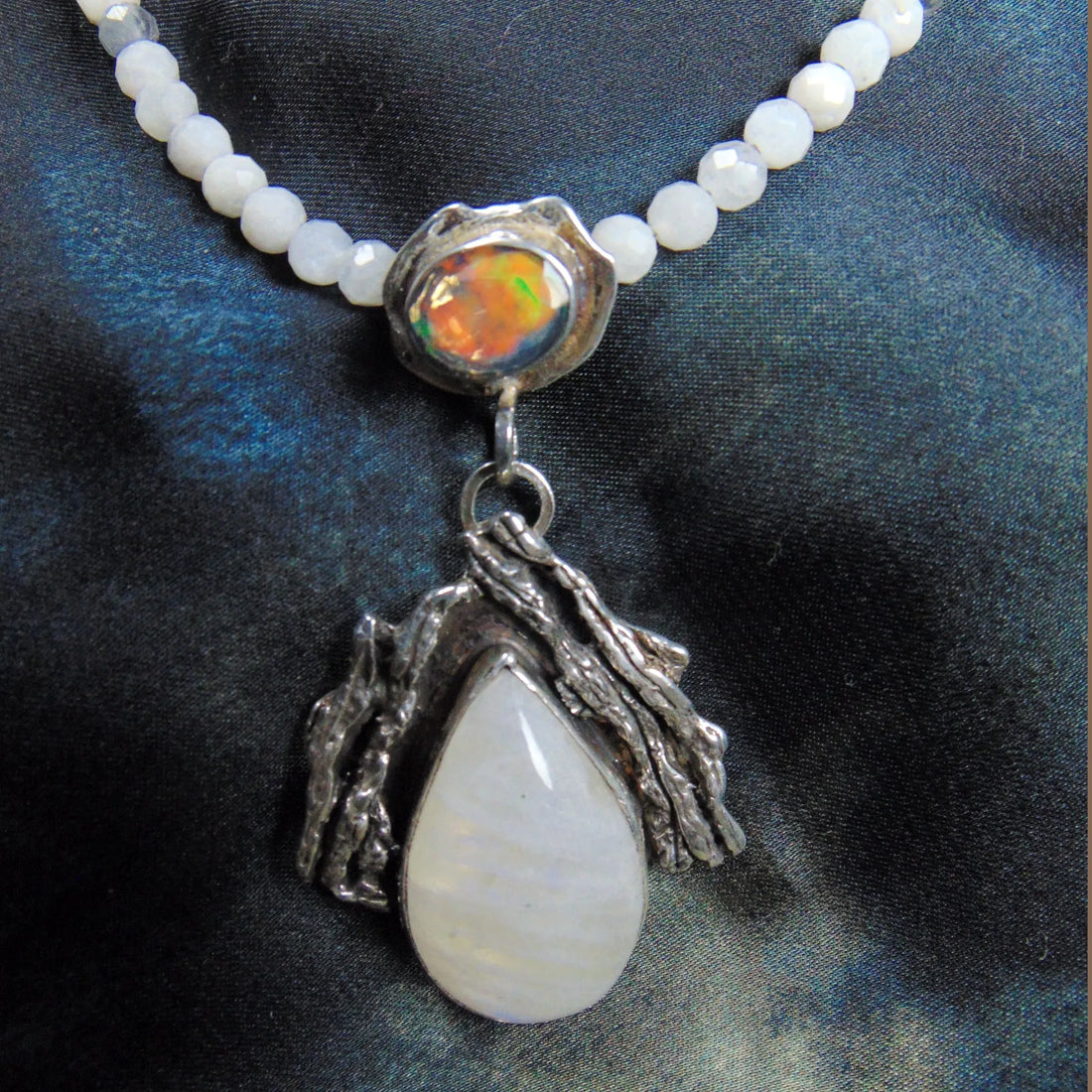 Naszyjnik z opalem i kamieniem księżycowym - EPIR Art Jewellery&Gemstone