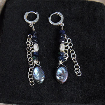 Srebrne kolczyki z czarnymi perłami i opalami - EPIR Art Jewellery&Gemstone