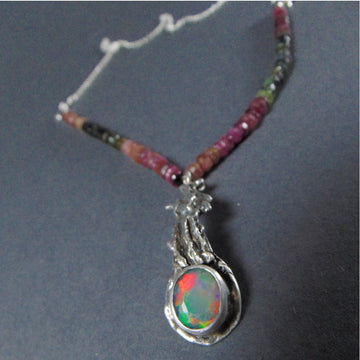 Wisior Gałązka z opalem i turmalinami - EPIR Art Jewellery&Gemstone