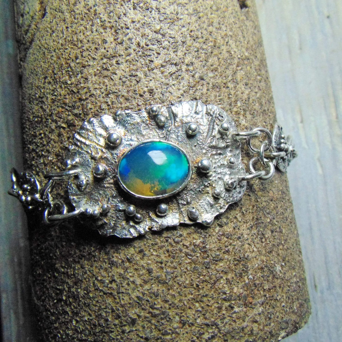 Bransoletka z niebiesko- zielonym opalem - EPIR Art Jewellery&Gemstone