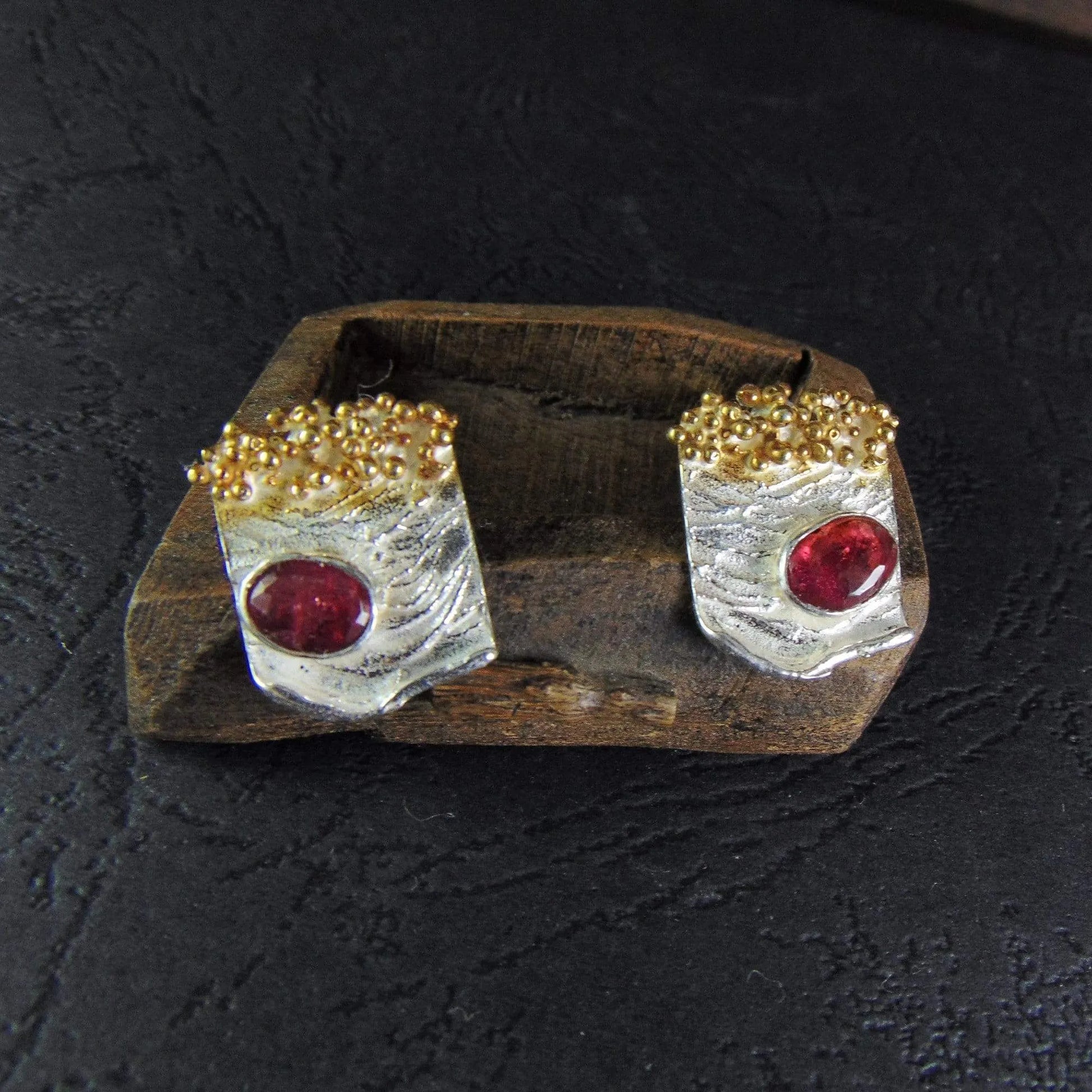 Kolczyki sztyfty z czerwonymi turmalinami - EPIR Art Jewellery&Gemstone