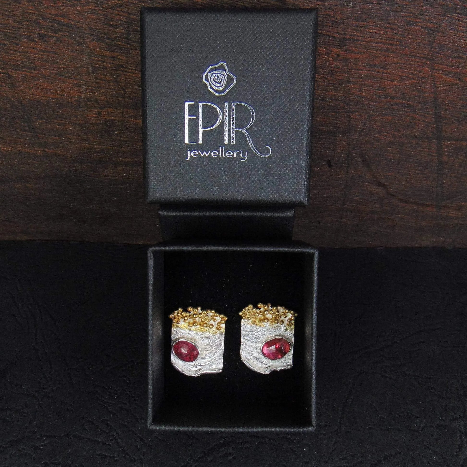 Kolczyki sztyfty z czerwonymi turmalinami - EPIR Art Jewellery&Gemstone