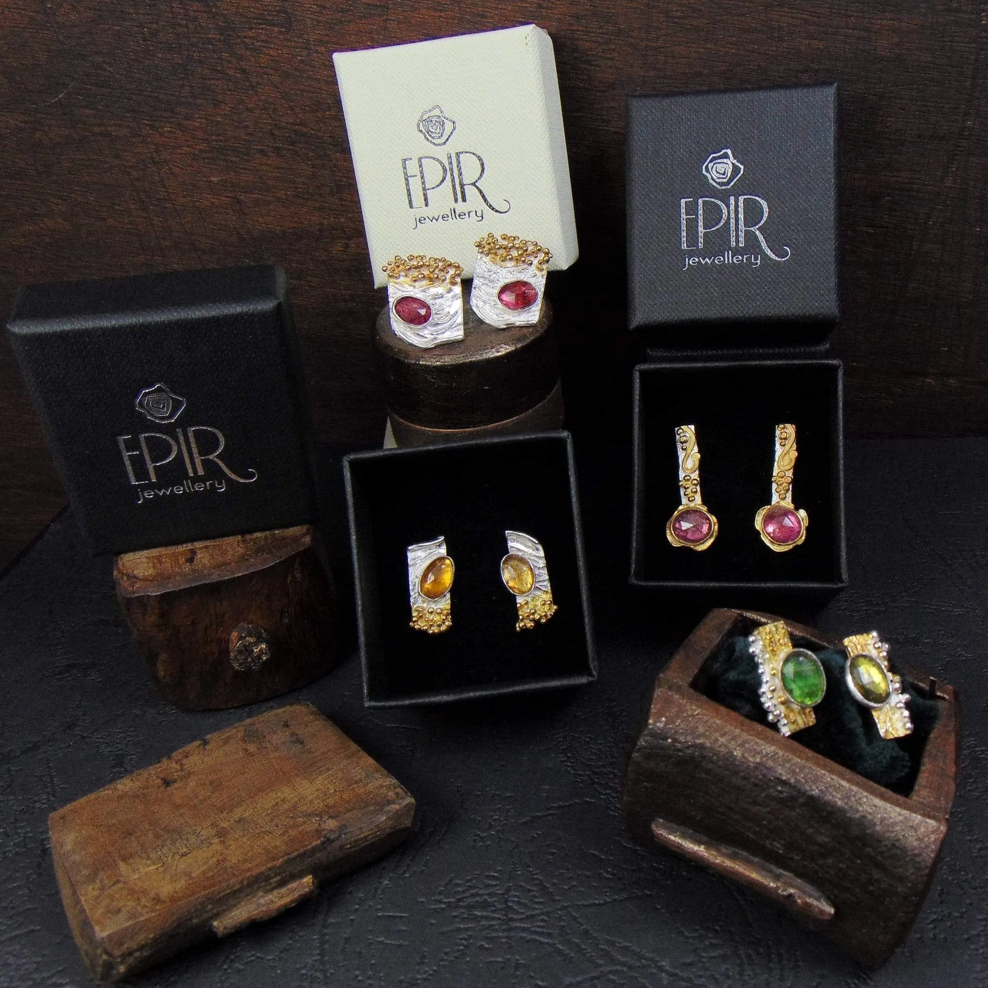 Kolczyki sztyfty z czerwonymi turmalinami - EPIR Art Jewellery&Gemstone