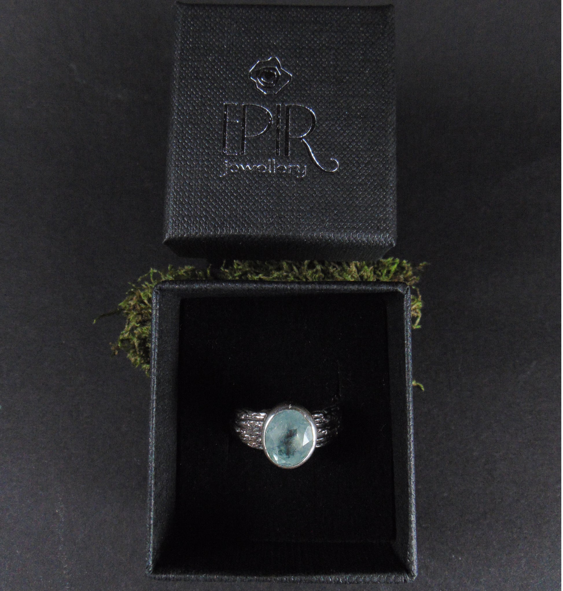 Obrączka " Kora drzewa" z akwamarynem - EPIR Art Jewellery&Gemstone