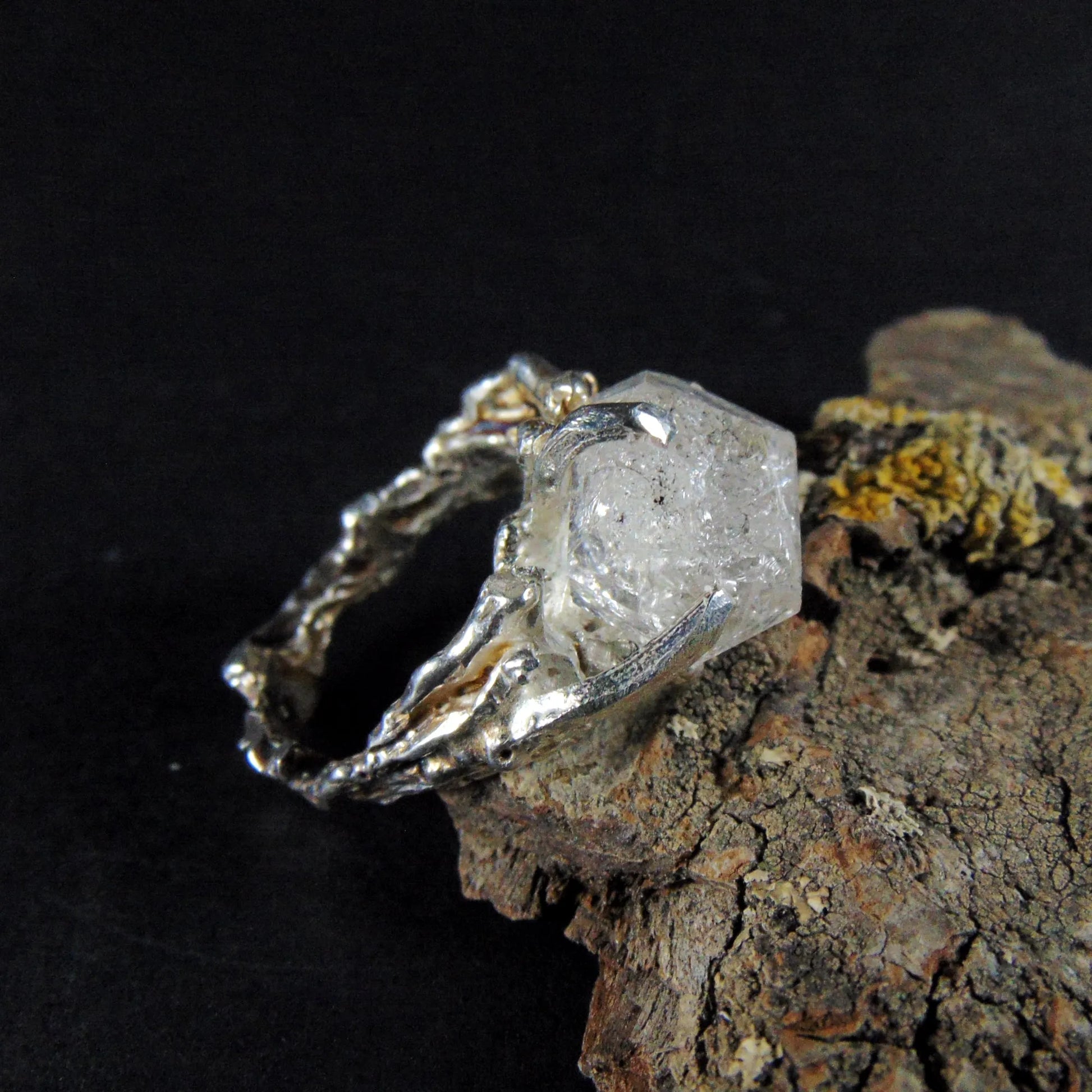 Pierścionek Gałązki z Kryształem Herkimer - EPIR Art Jewellery&Gemstone