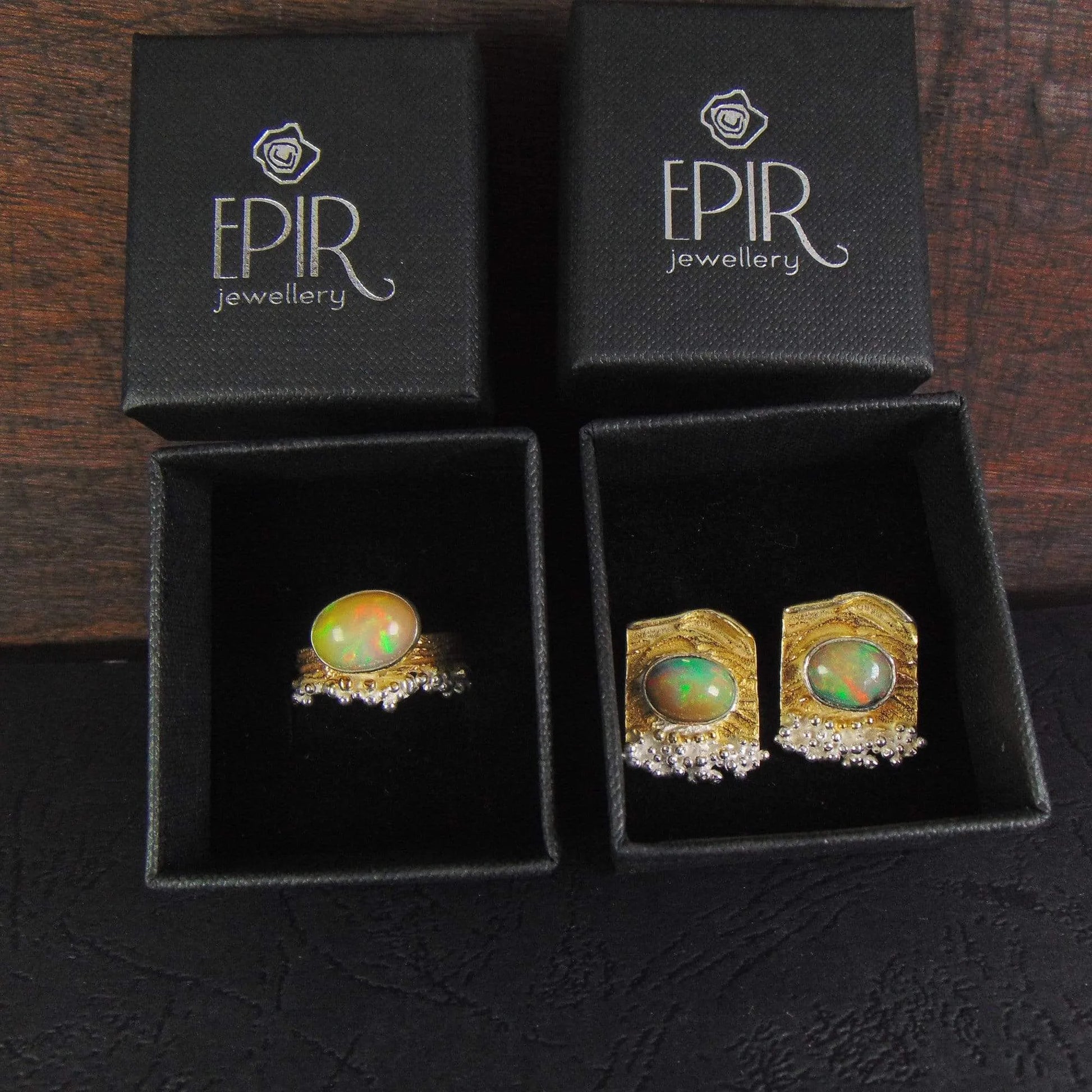 Pierścionek pozłacany z zielono- pomarańczowym opalem - EPIR Art Jewellery&Gemstone