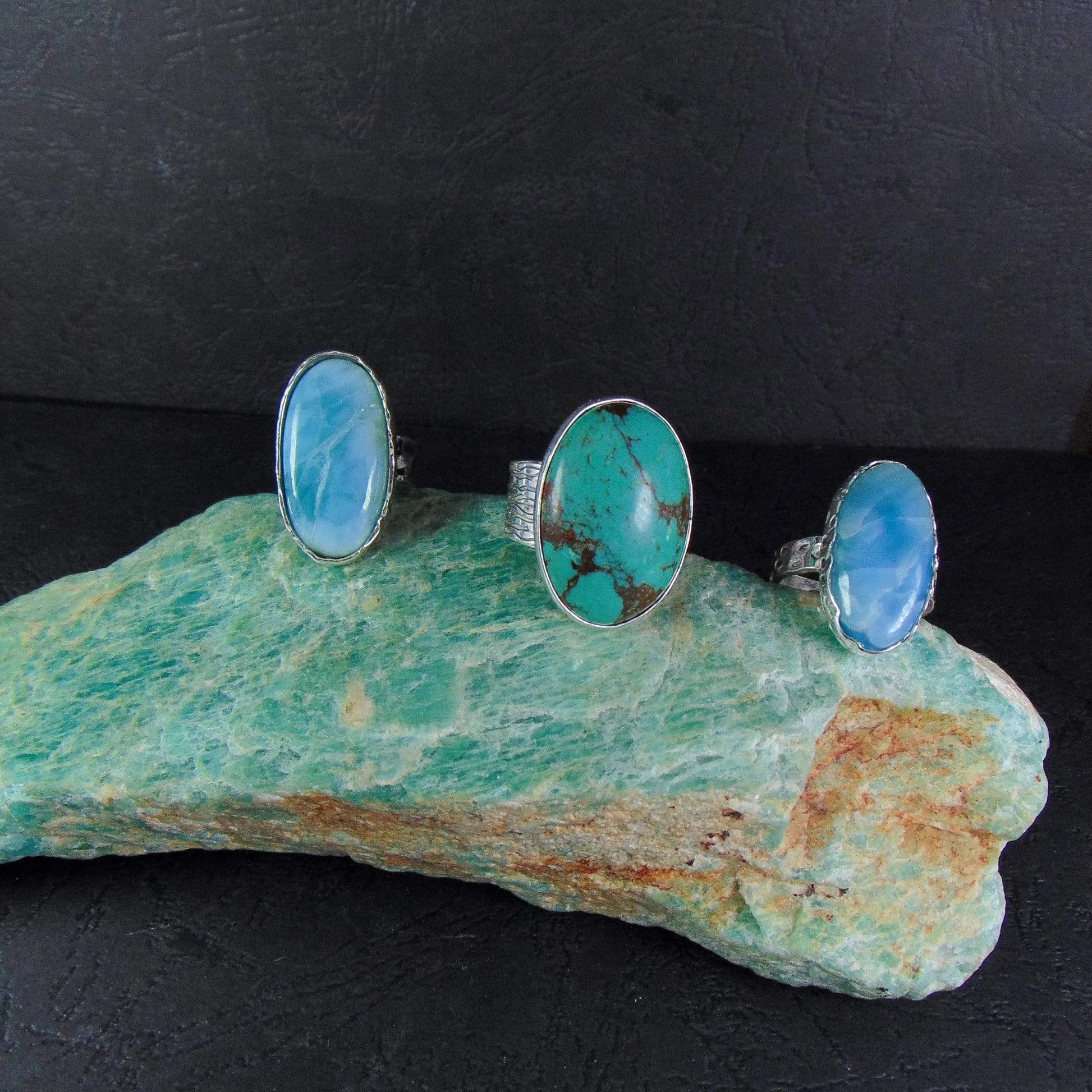 Pierścionek z dużym turkusem tybetańskim - EPIR Art Jewellery&Gemstone