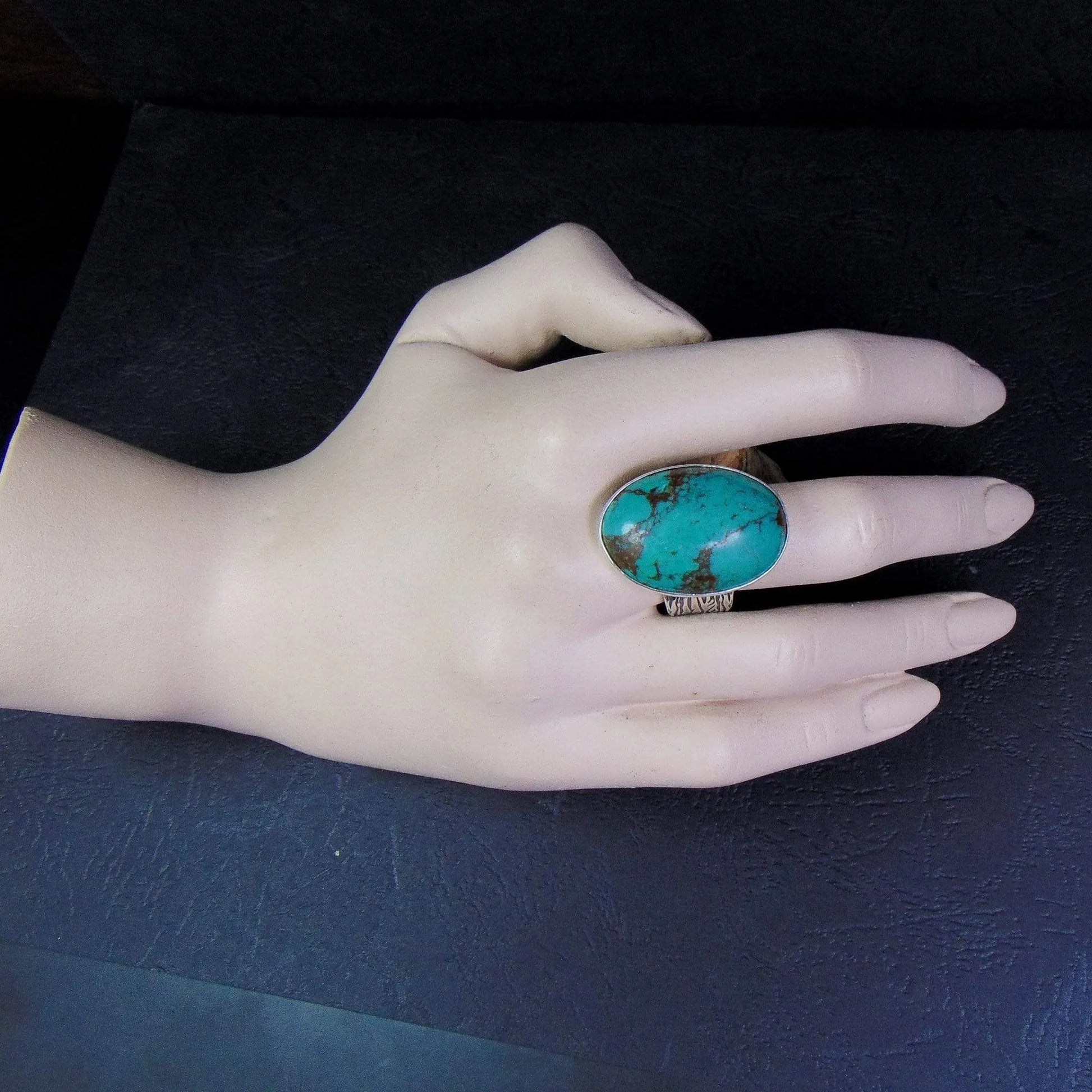 Pierścionek z dużym turkusem tybetańskim - EPIR Art Jewellery&Gemstone