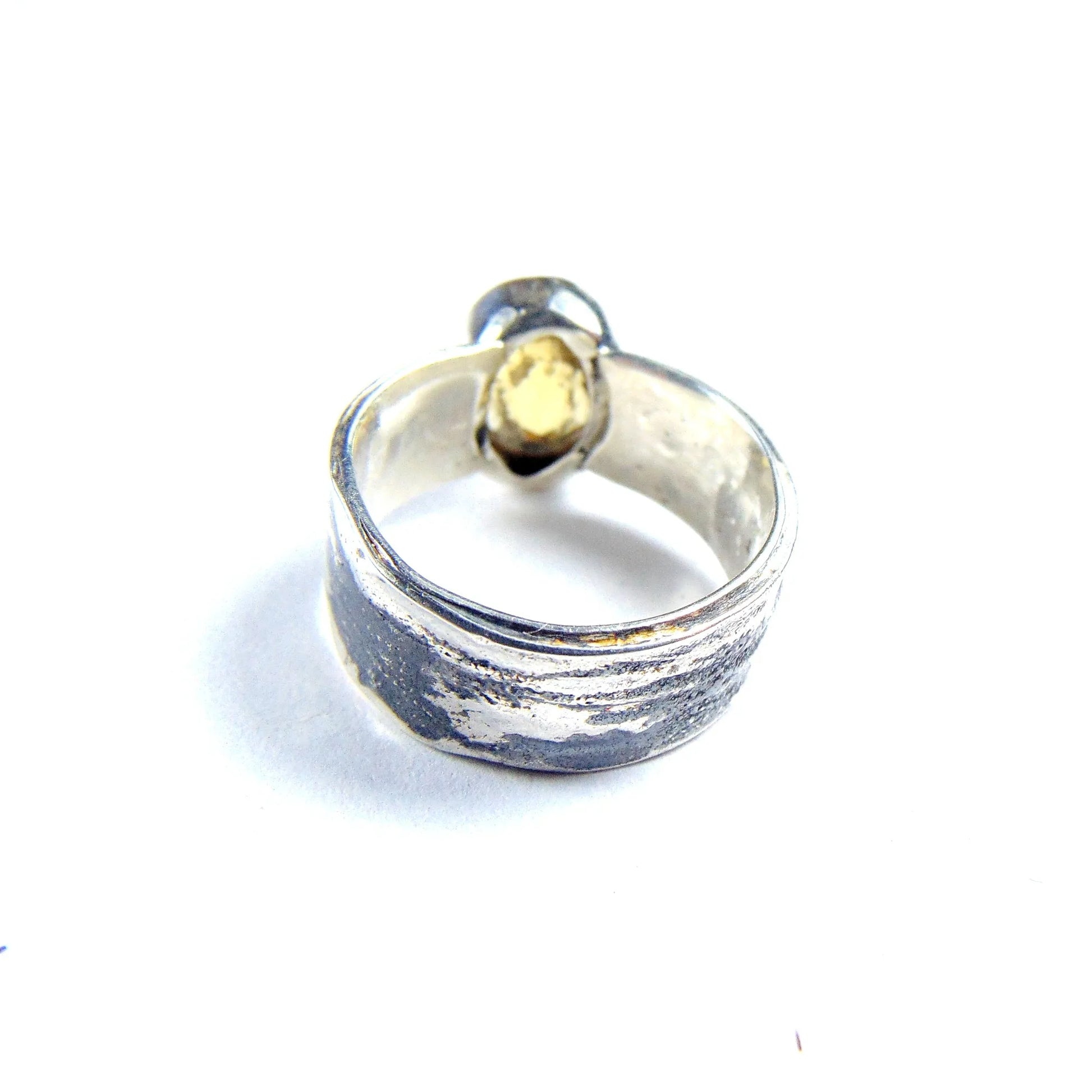 Szeroka obrączka srebrna z fasetowanym cytrynem - EPIR Art Jewellery&Gemstone