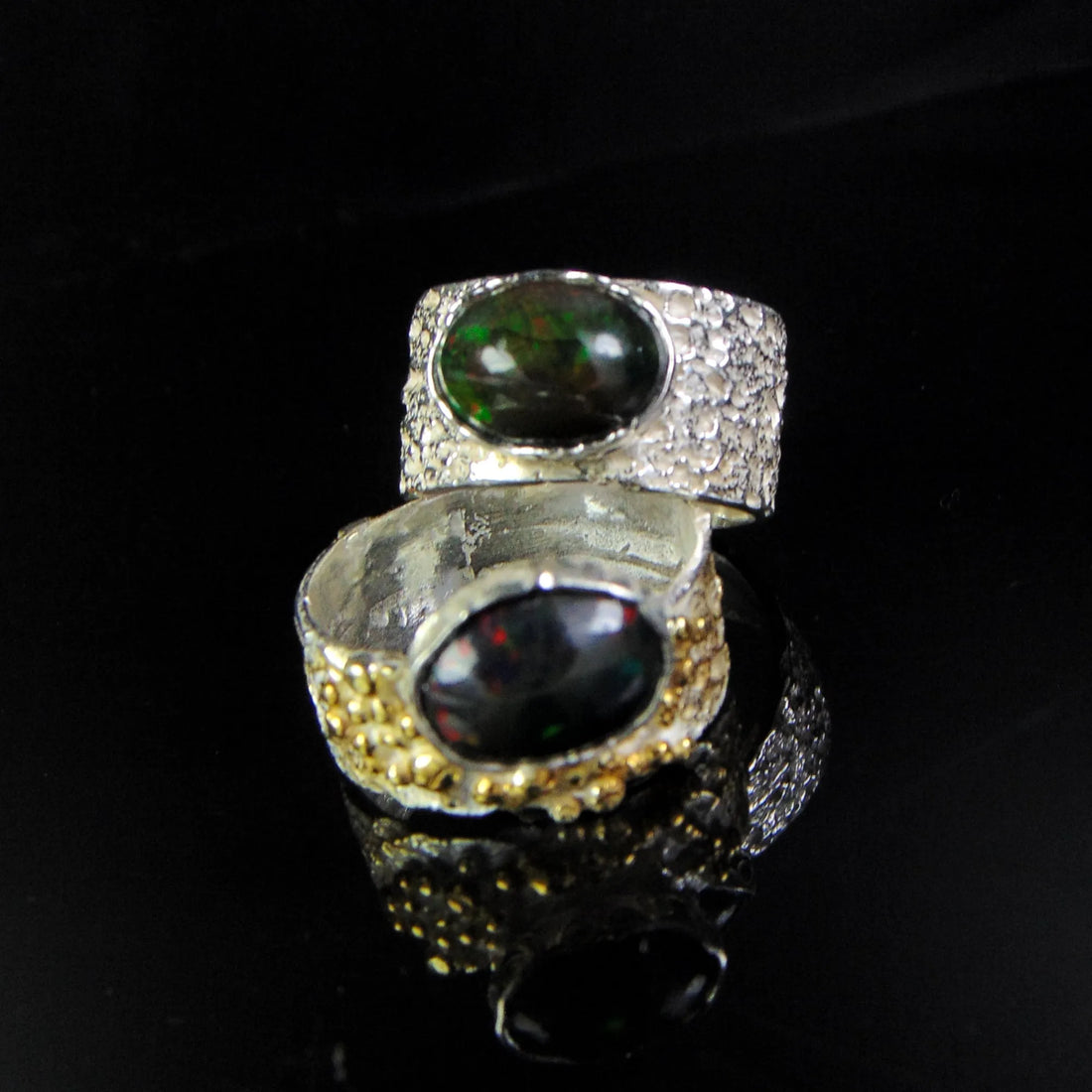 Szeroka obrączka z czarnym opalem - EPIR Art Jewellery&Gemstone