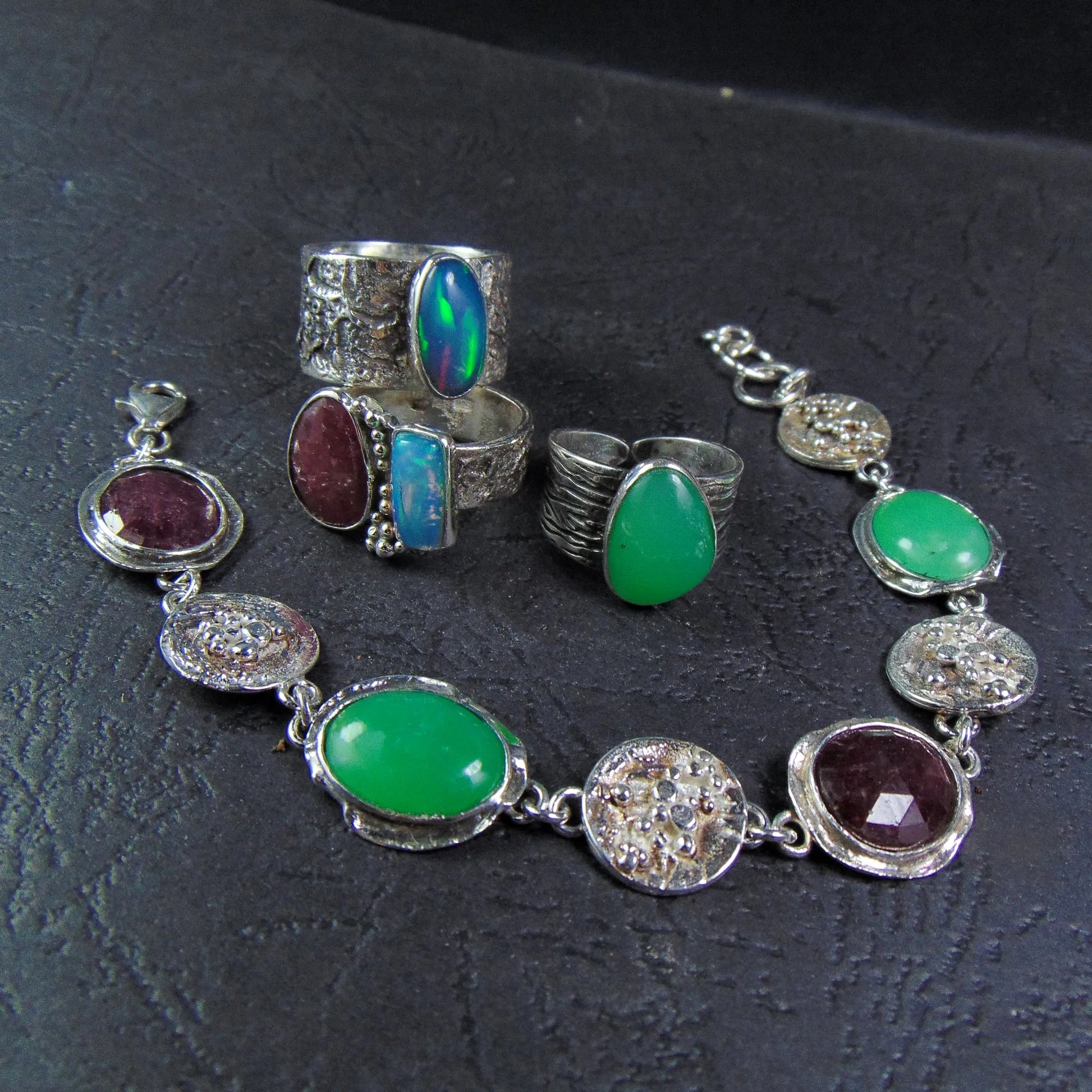 Szeroka obrączka z wielokolorowym opalem - EPIR Art Jewellery&Gemstone