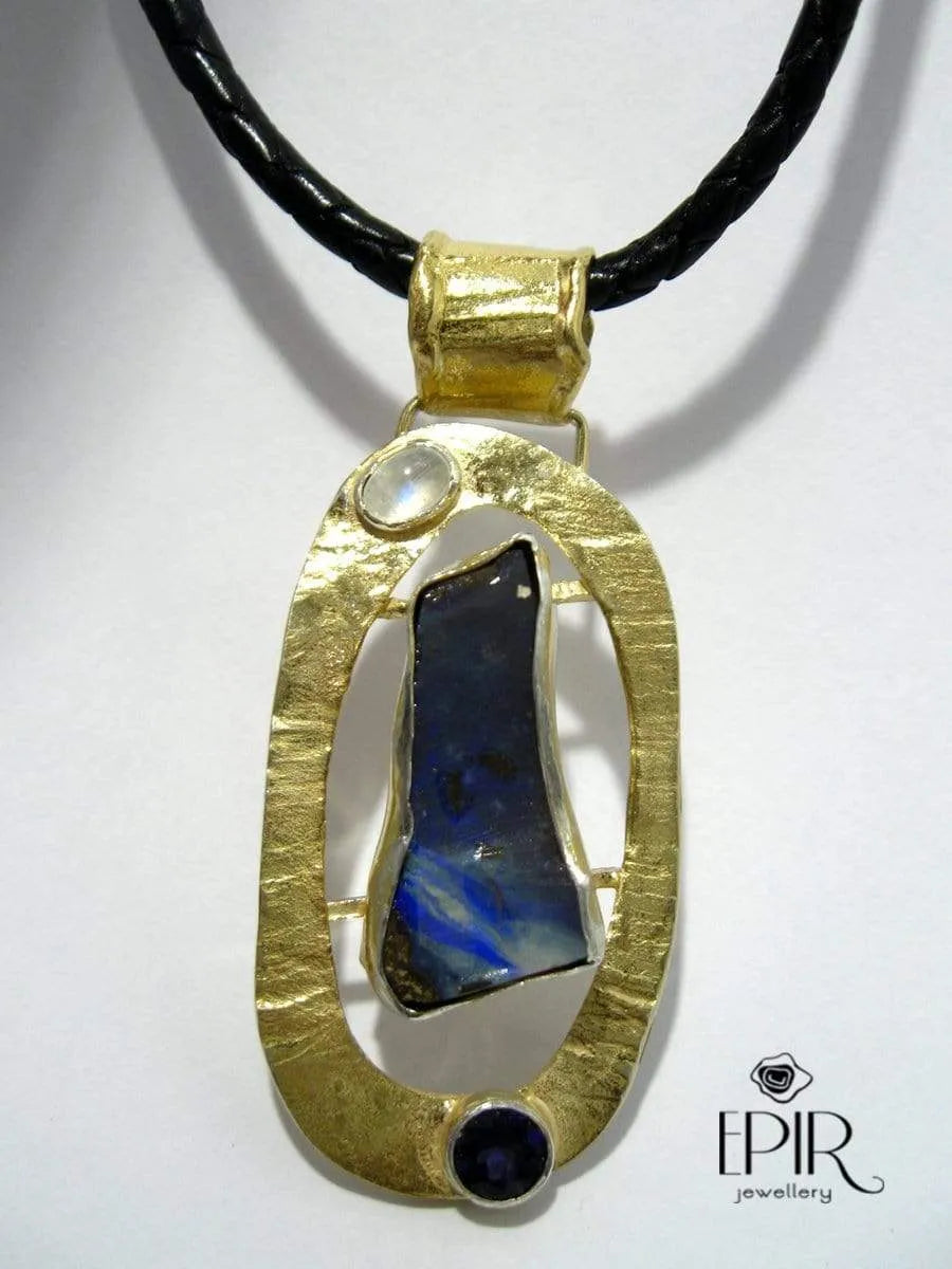 Wisior Pozłacany z Boulder Opalem, Opale Australijskie - EPIR Art Jewellery&Gemstone