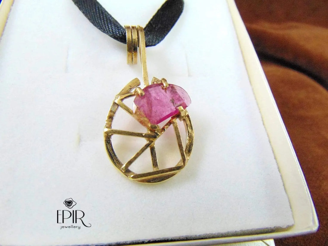 Wisior Srebrny z Różowym Turmalinem, Pozłacany, Ażurowy Wisior - EPIR Art Jewellery&Gemstone