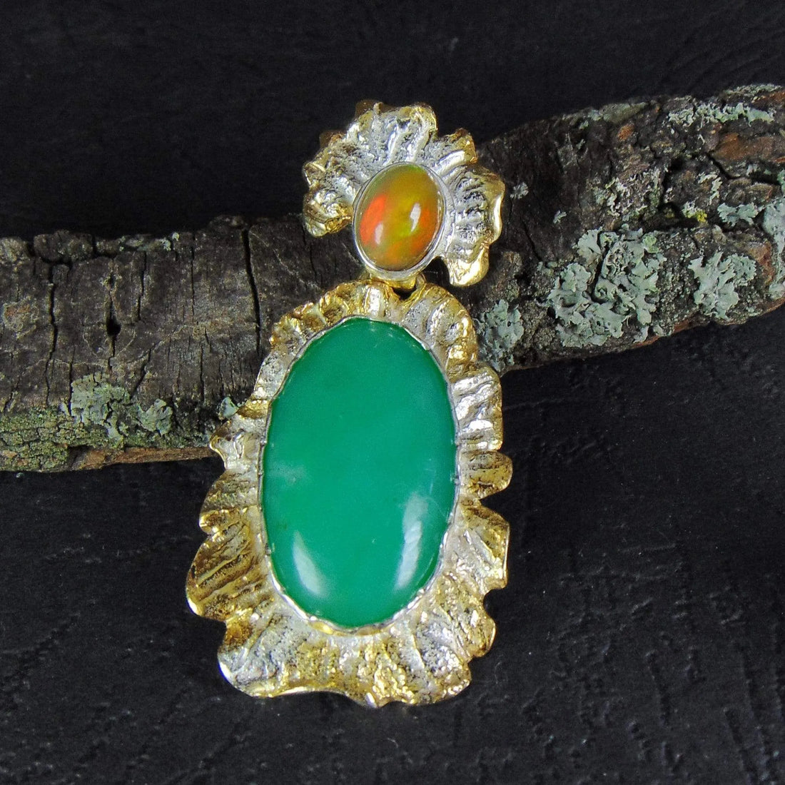 Wisior z chryzoprazem i pomarańczowym opalem - EPIR Art Jewellery&Gemstone