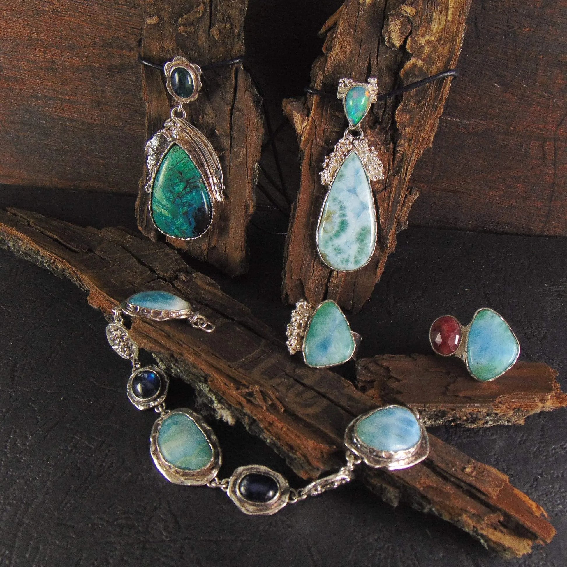 Wisior z larimarem i opalem etiopskim - EPIR Art Jewellery&Gemstone