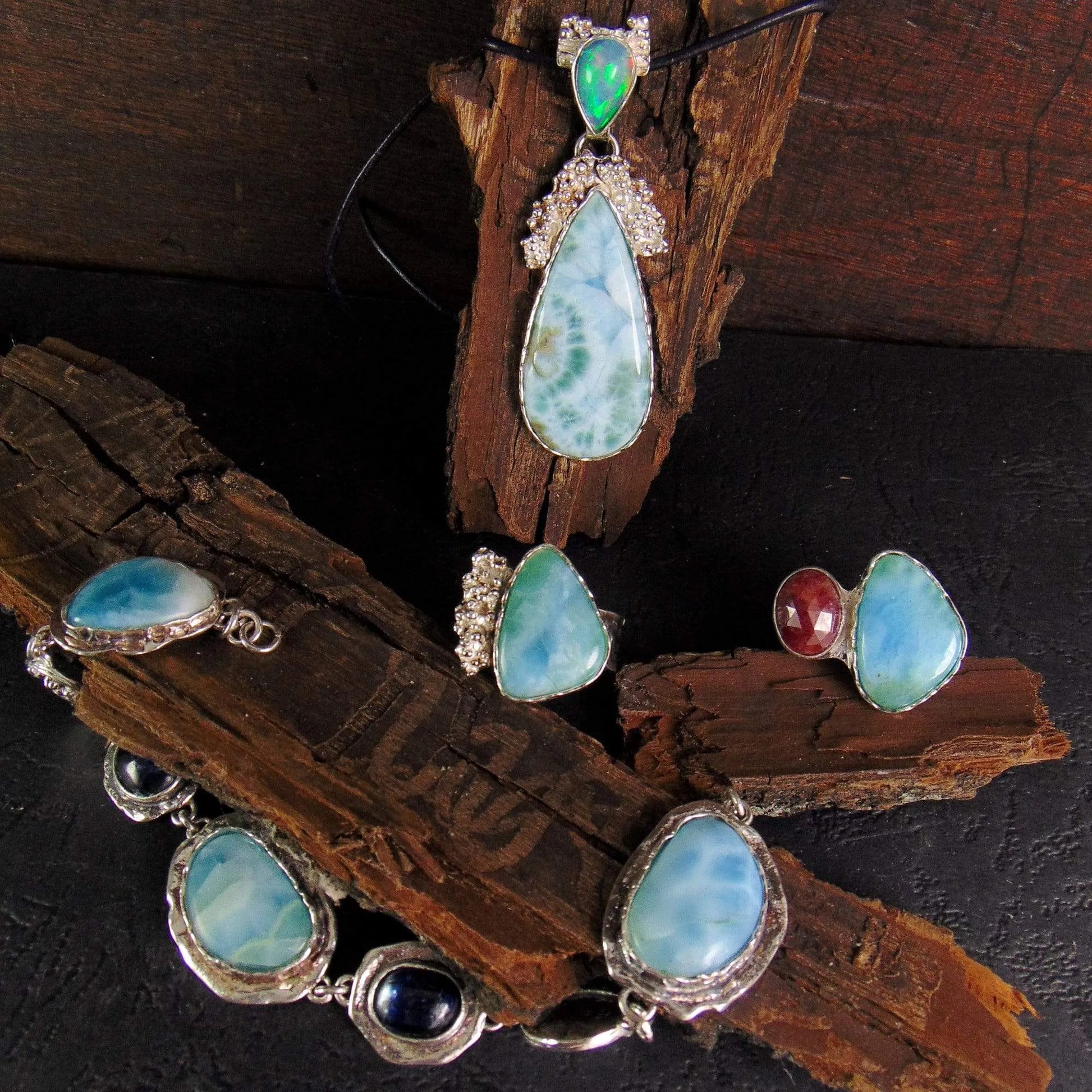 Wisior z larimarem i opalem etiopskim - EPIR Art Jewellery&Gemstone