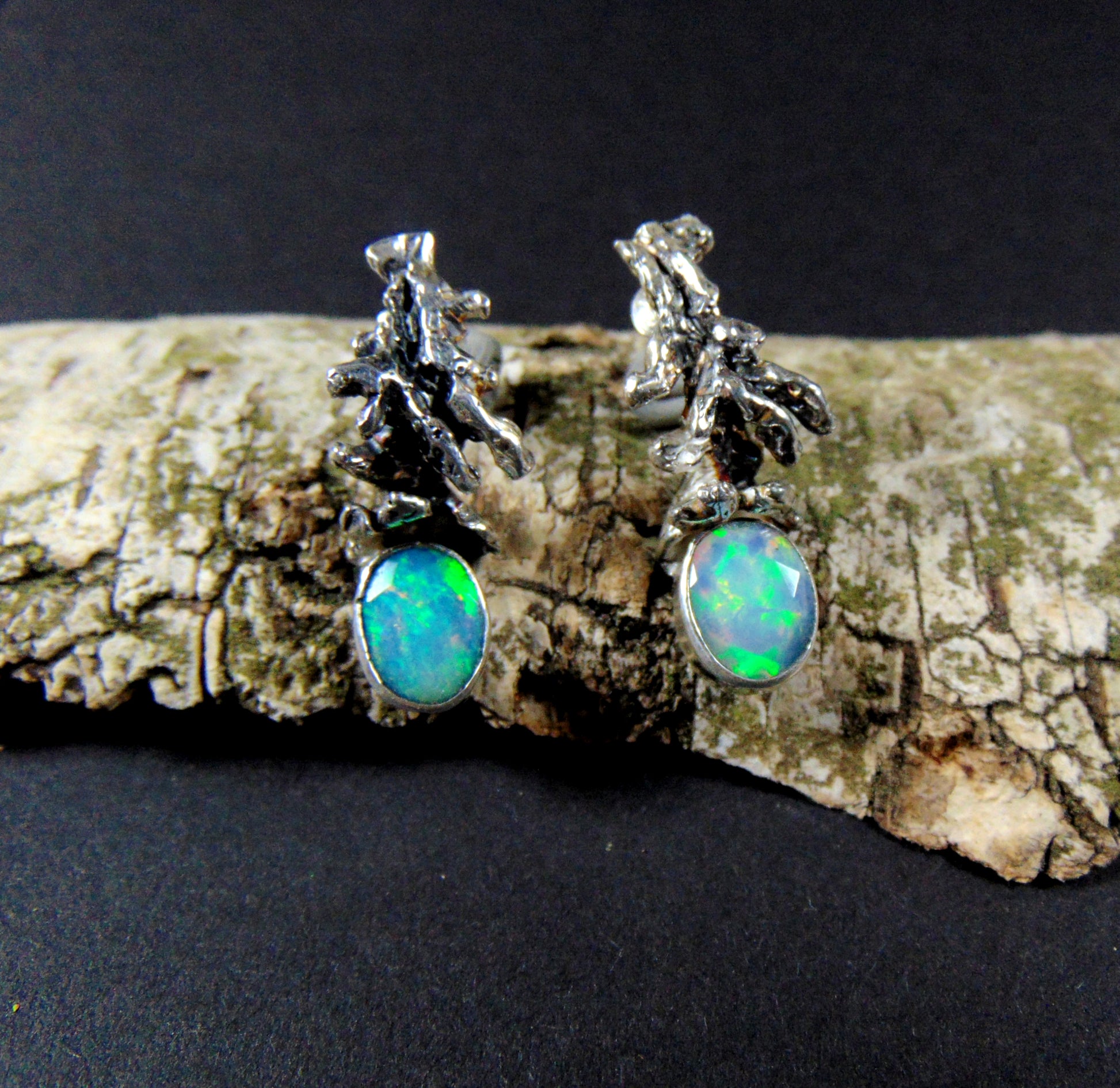 Kolczyki Srebrne z Opalami Etiopskimi "Gałązki" - EPIR Art Jewellery&Gemstone