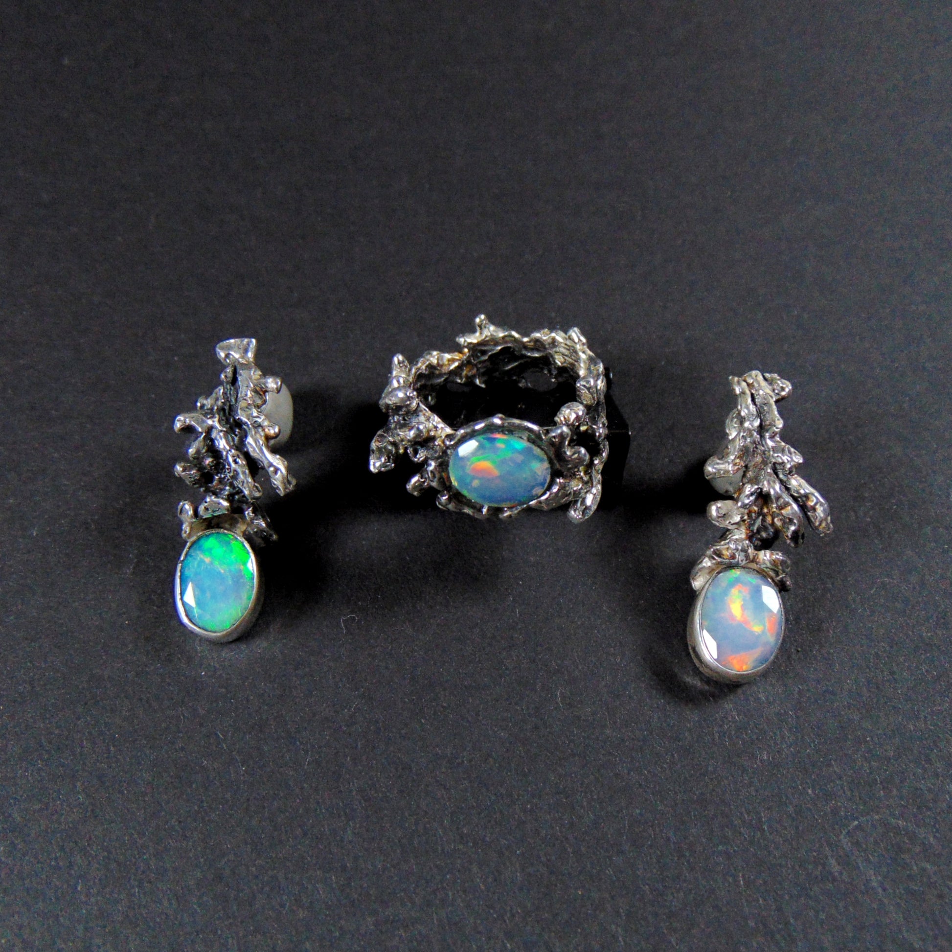 Kolczyki Srebrne z Opalami Etiopskimi "Gałązki" - EPIR Art Jewellery&Gemstone