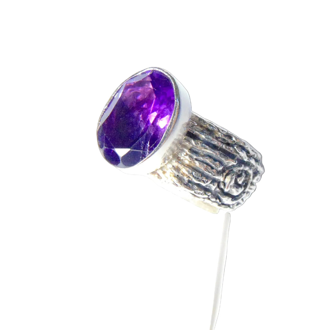 Pierścionek srebrny z ametystem z kolekcji "Kora Drzew" - EPIR Art Jewellery&Gemstone