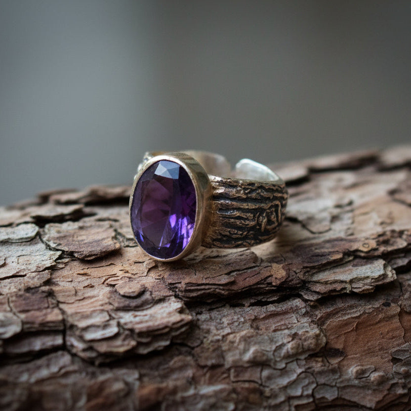 Pierścionek srebrny z ametystem z kolekcji "Kora Drzew" - EPIR Art Jewellery&Gemstone