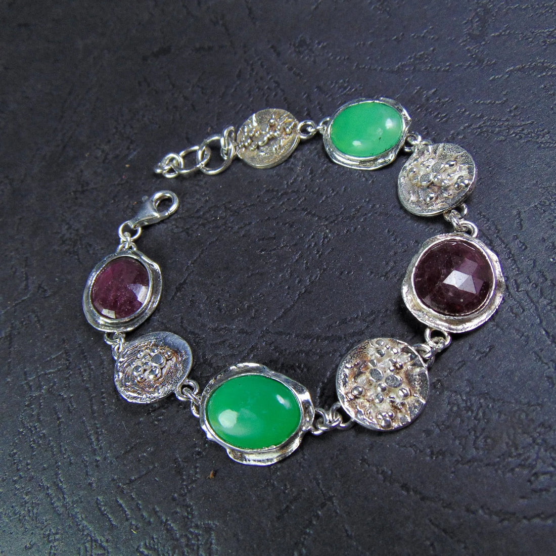 Bransoletka z rubinami i chryzoprazami - EPIR Art Jewellery&Gemstone