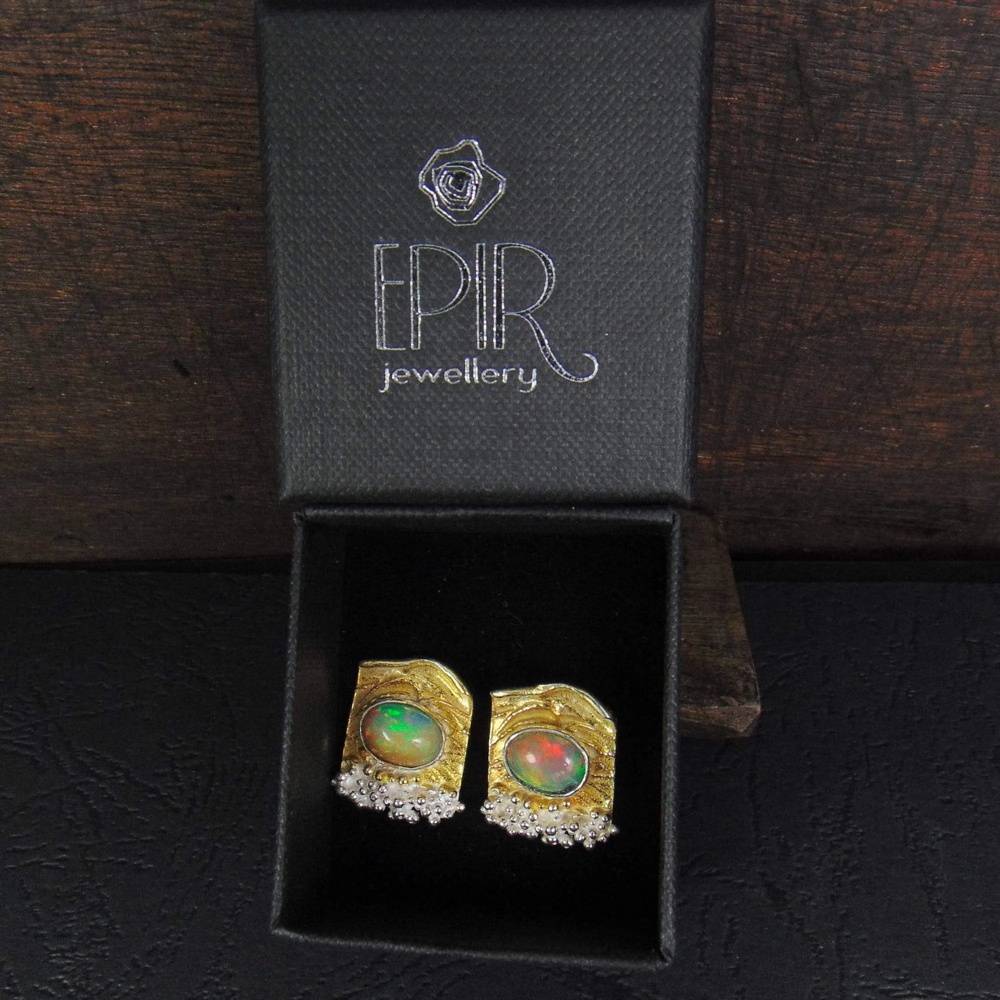 Kolczyki pozłacane z pomarańczowymi opalami - EPIR Art Jewellery&Gemstone