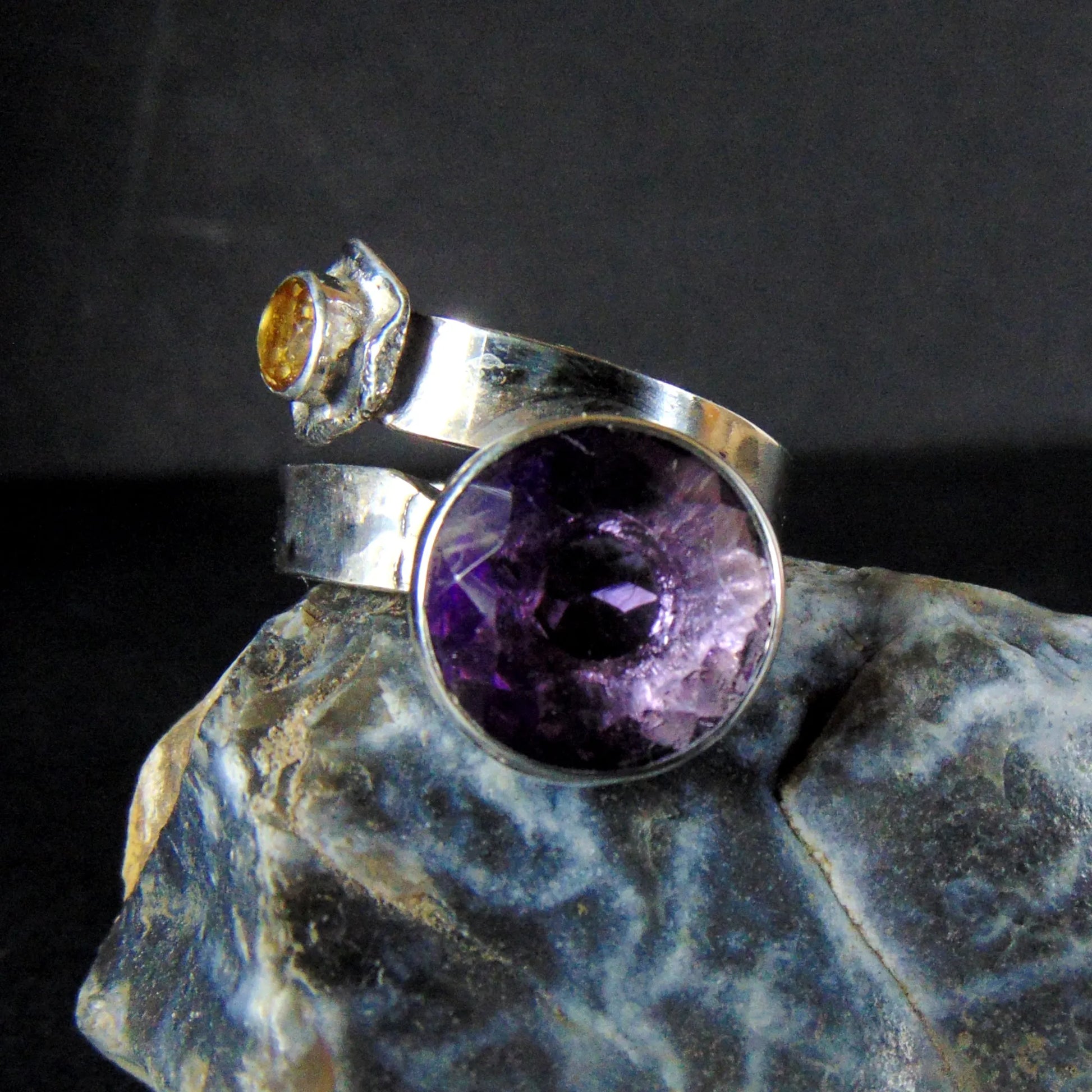 Pierścionek regulowany z ametystem i cytrynem - EPIR Art Jewellery&Gemstone