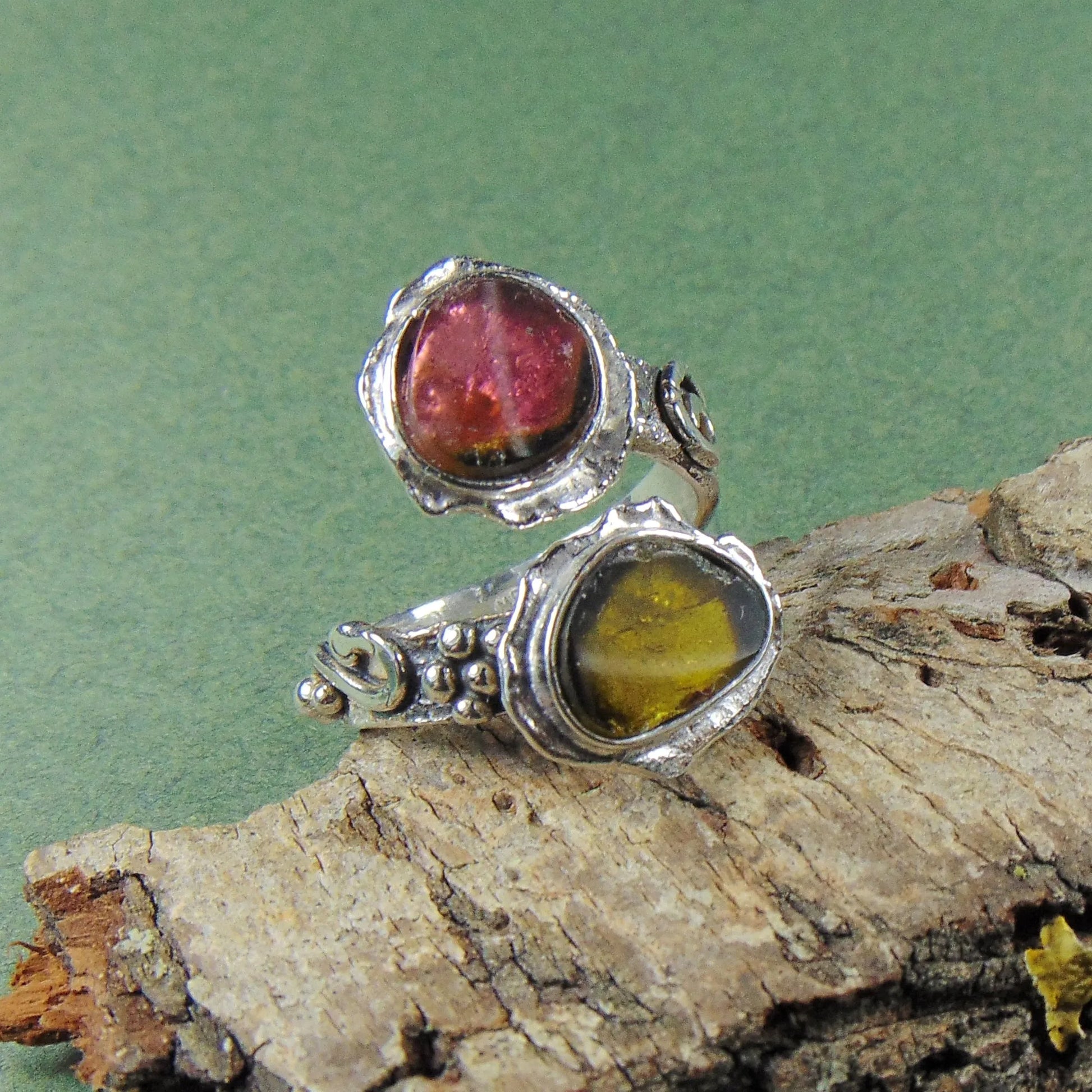 Pierścionek secesyjny z dwoma turmalinami - EPIR Art Jewellery&Gemstone