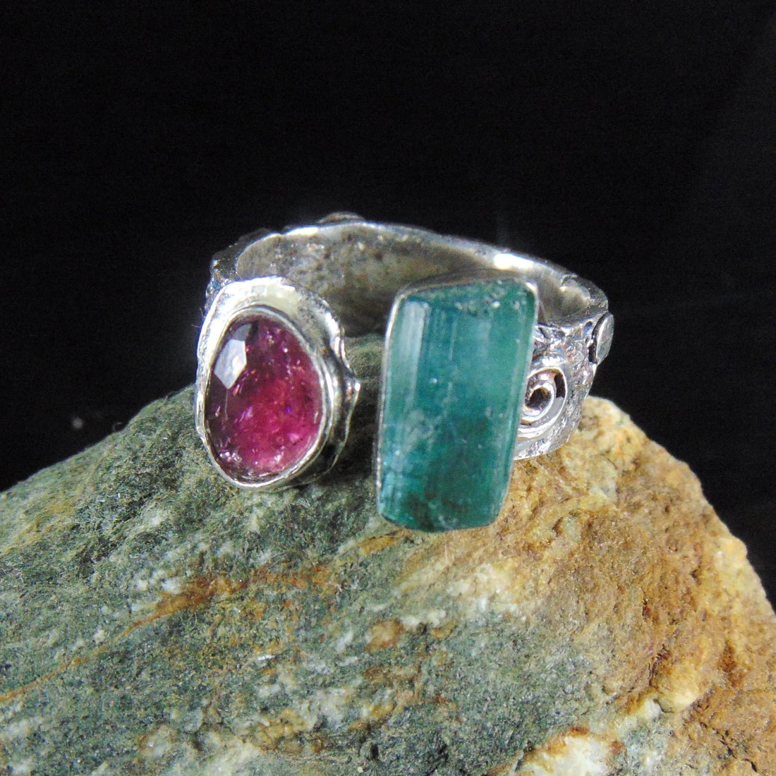 Pierścionek z niebieskim i różowym turmalinem - EPIR Art Jewellery&Gemstone