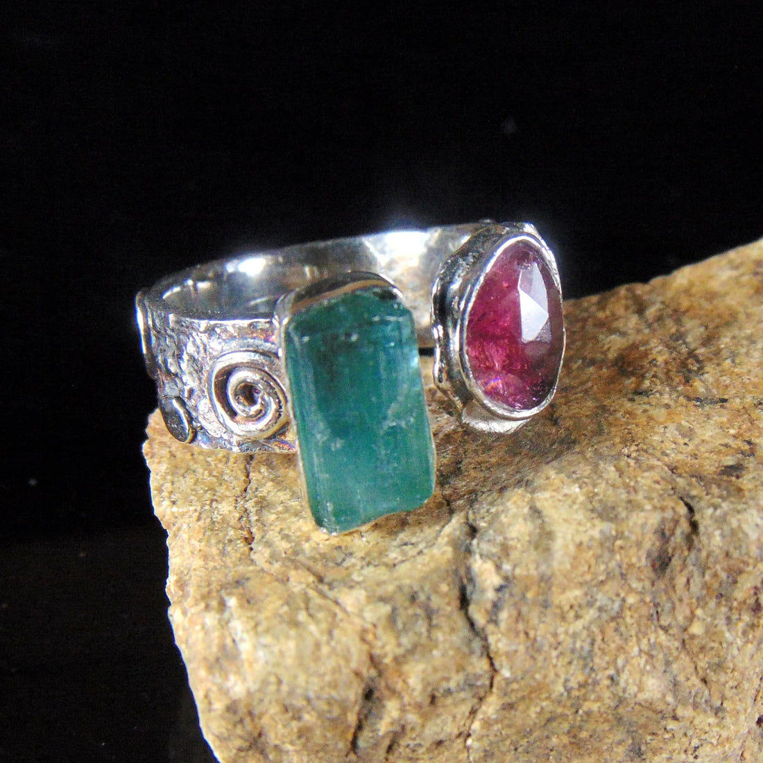 Pierścionek z niebieskim i różowym turmalinem - EPIR Art Jewellery&Gemstone