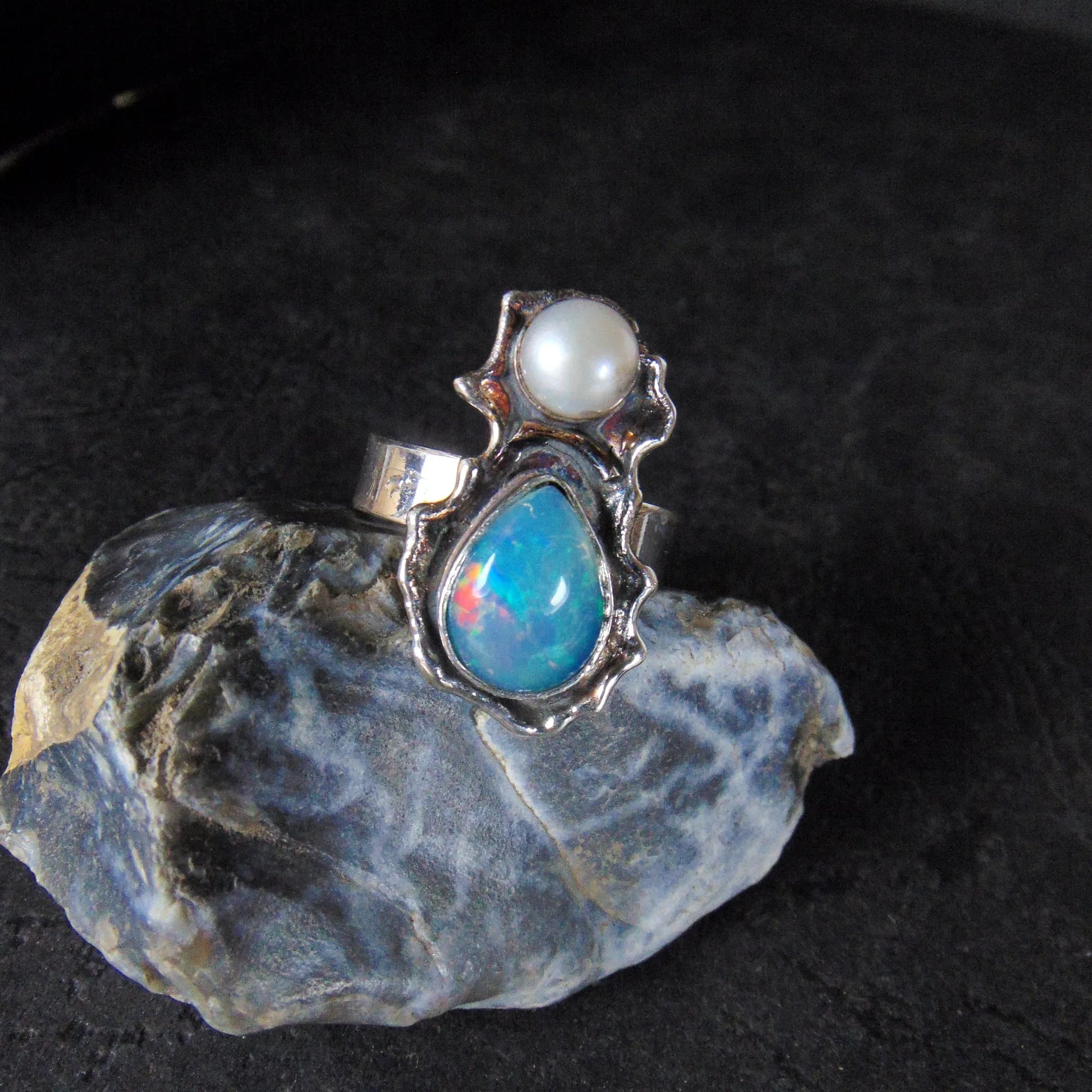 Pierścionek z perłą i opalem - EPIR Art Jewellery&Gemstone
