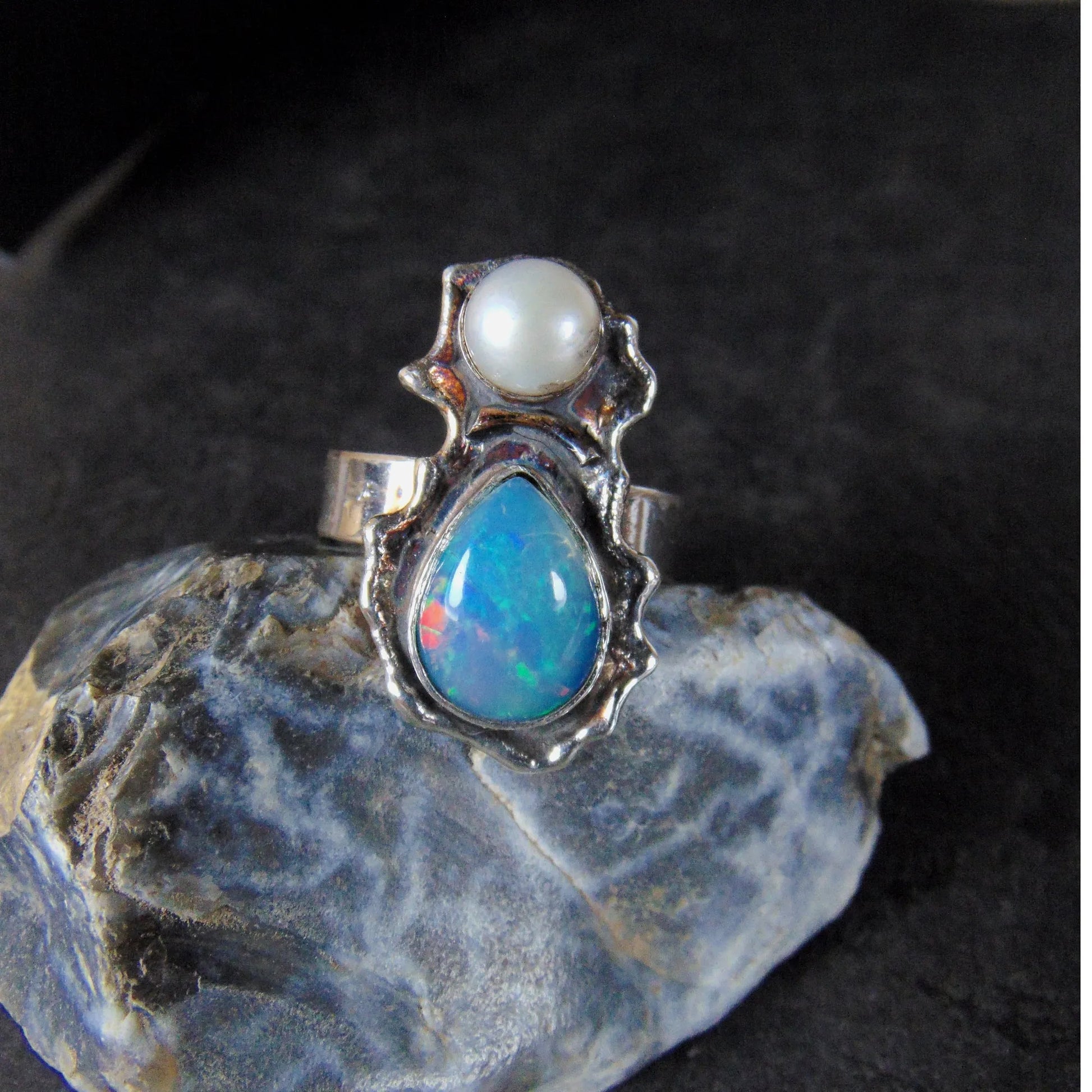 Pierścionek z perłą i opalem - EPIR Art Jewellery&Gemstone