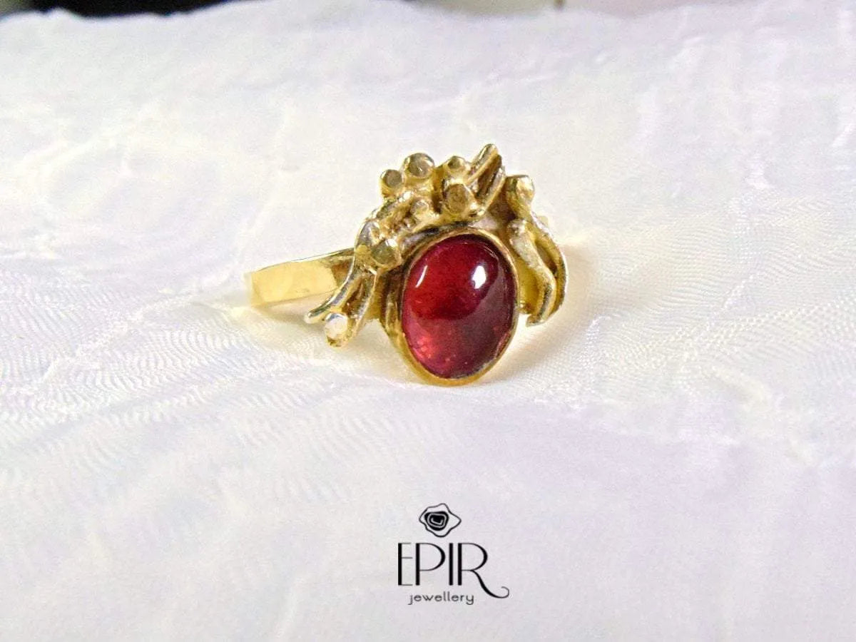 Pierścionek z turmalinem, Srebrny pierścionek 925 z czerwonym oczkiem - EPIR Art Jewellery&Gemstone