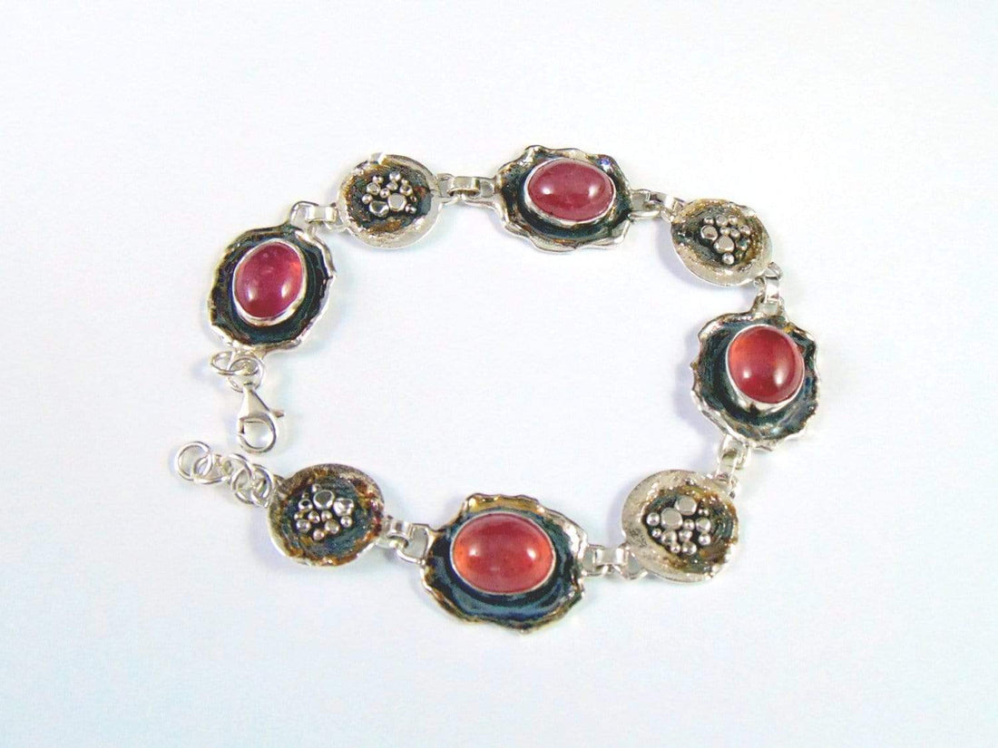 Silver Bracelet with Ruby, Pink Ruby Bracelet, Ruby Cabochon, Bracelet with Natural Stone, Organic Jewelry, Pink Gemstone Bracelet, EPIR Art Silver Jewellery bransoletka