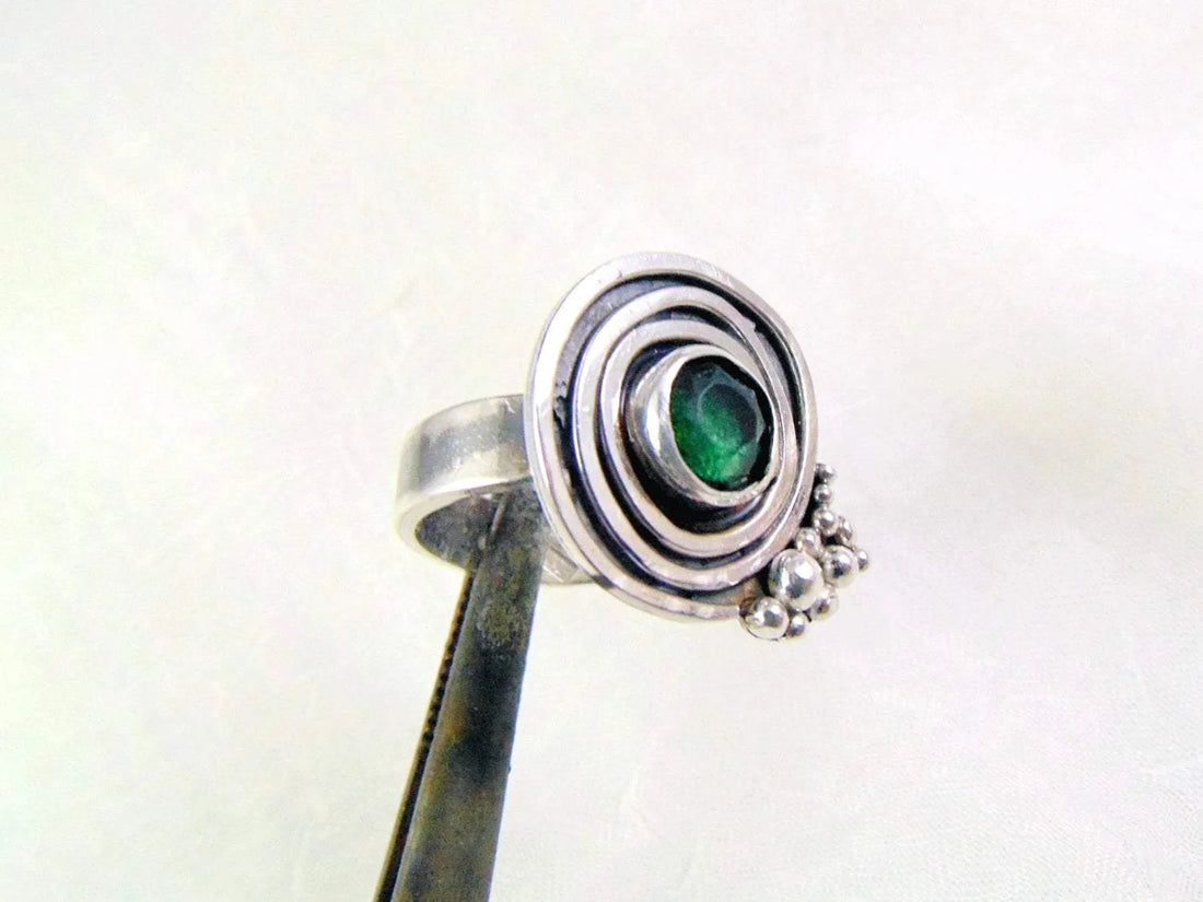 Silver Ring with Green Tourmaline, Spring Ring with Tourmaline, Tourmaline Ring, Natural Green Stone, Uniqe, Art Jewelry, Green Gemstone, - EPIR Art Jewellery&Gemstone