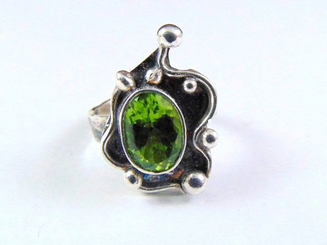 Szeroka Obrączka Srebrna z Peridotem - EPIR Art Jewellery&Gemstone