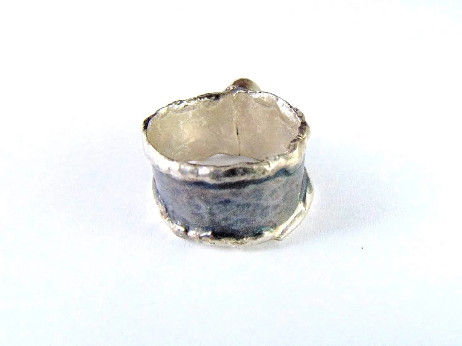 Szeroka Obrączka Srebrna z Turmalinem, Pierścień z Zielonym Kamieniem - EPIR Art Jewellery&Gemstone