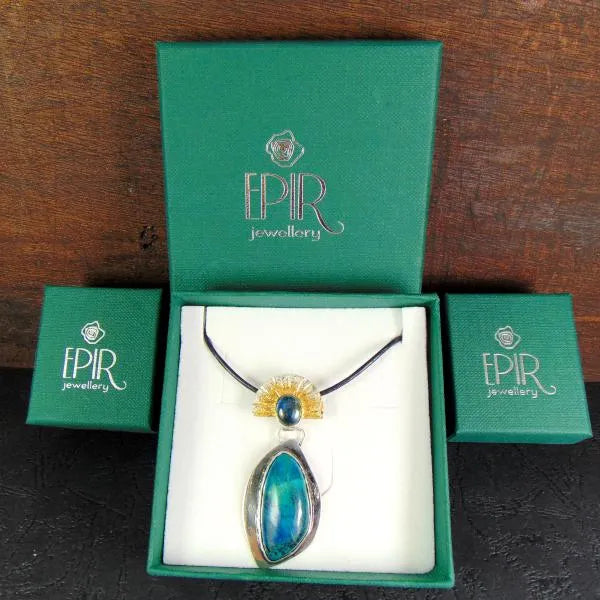 Wisior aztecki Słońce z Chryzokolą i Kyanitem - EPIR Art Jewellery&Gemstone