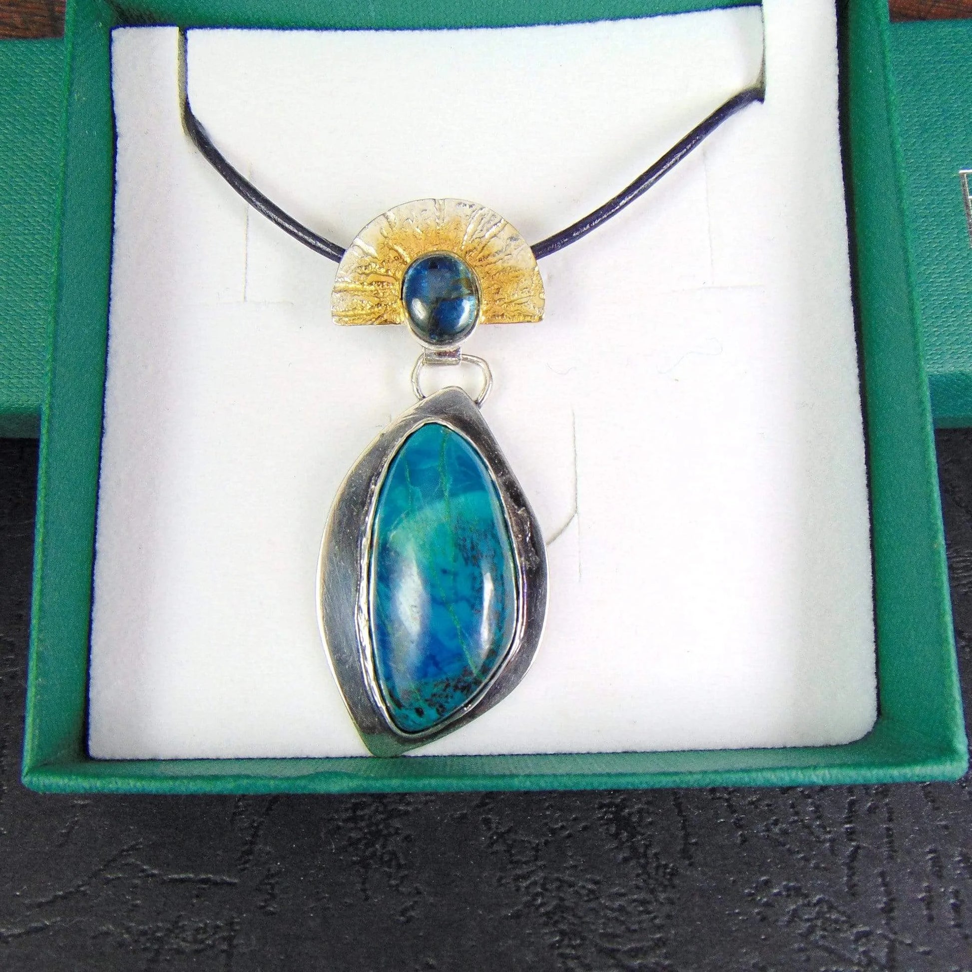 Wisior aztecki Słońce z Chryzokolą i Kyanitem - EPIR Art Jewellery&Gemstone