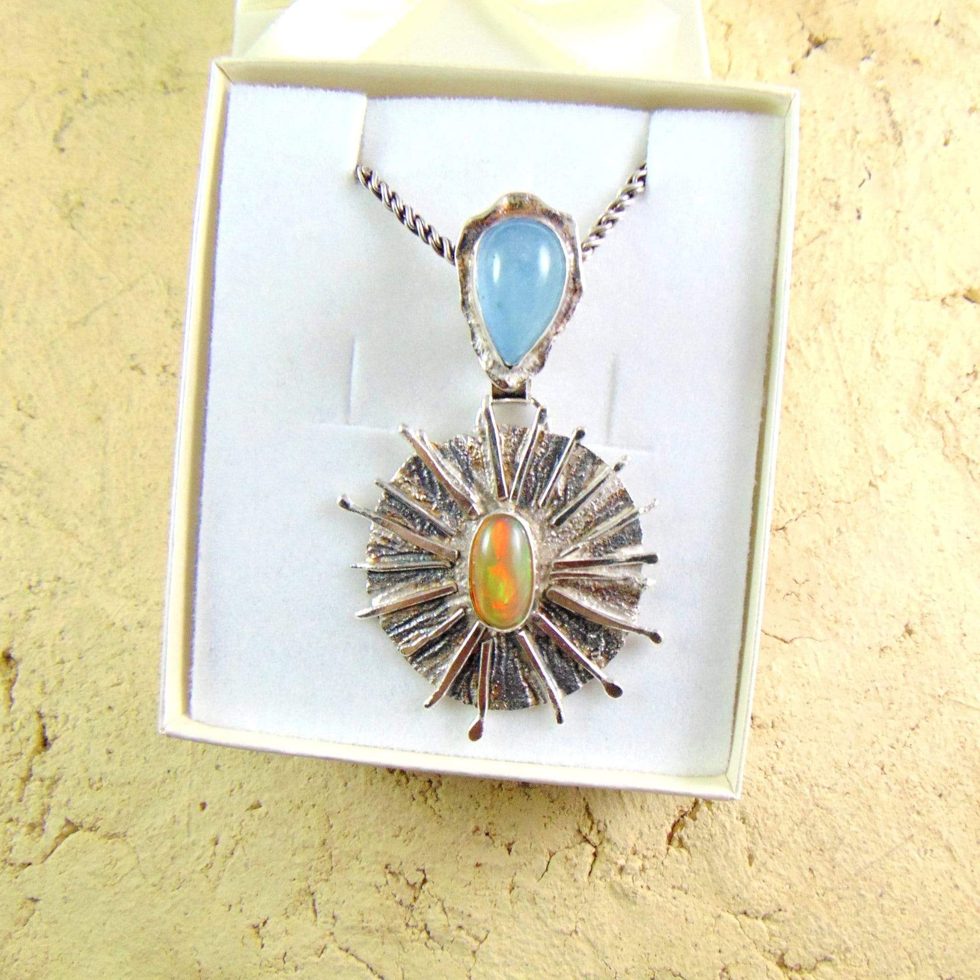 Wisior solarny z opalem i akwamarynem EPIR Art Silver Jewellery wisior