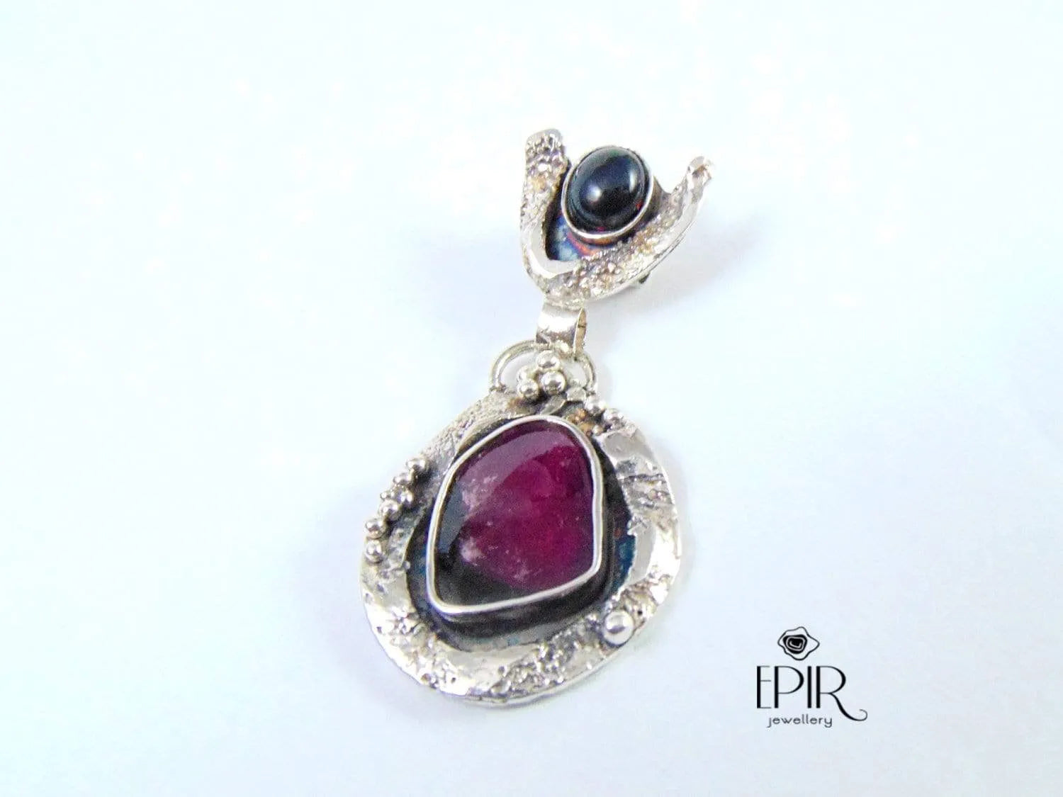 Wisior Srebrny z Turmalinem Arbuzowym i Czarnym Opalem Etiopskim - EPIR Art Jewellery&Gemstone