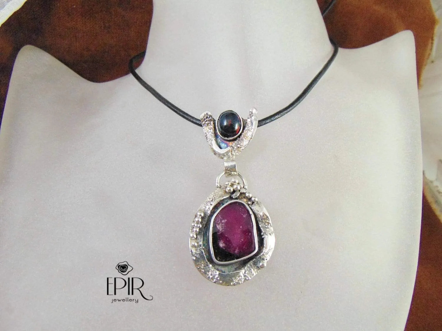 Wisior Srebrny z Turmalinem Arbuzowym i Czarnym Opalem Etiopskim - EPIR Art Jewellery&Gemstone