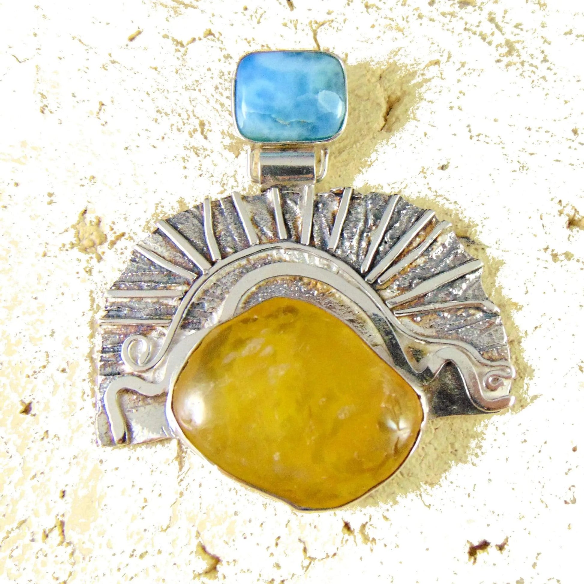 Wisior z larimarem i bursztynem bałtyckim - EPIR Art Jewellery&Gemstone